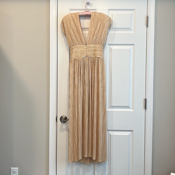 Sabina Musayev Gold Metallic Pleated Maxi Dress - Picture 1 of 7